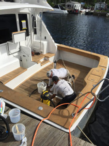 Teak fabrication custom at the CAY Marine Boatyard Miami